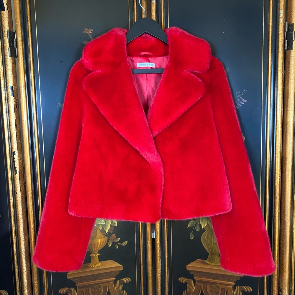 William B Red Faux Fur Jacket